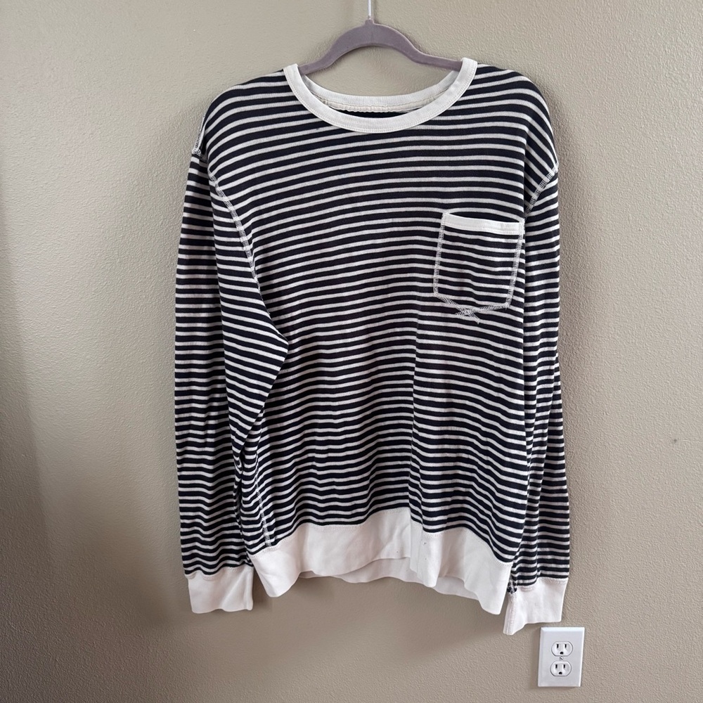 J. Crew Black and White Striped Crewneck Sweater